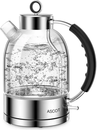 Vista 9 de ASCOT Hervidor eléctrico, hervidor de té eléctrico de vidrio para hombres/mujeres/familia, 1.5 L, 1500 W, calentador de té de vidrio