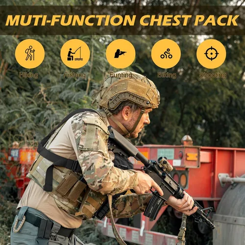 Vista 8 de Bolsa de pecho para hombre, mochila táctica para el pecho Molle con funda oculta para pistola