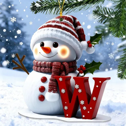 Vista 27 de Adornos de muñeco de nieve de Navidad, linda decoración de árbol de Navidad en forma de letra personalizada colgante, adorno colgante de bricolaje