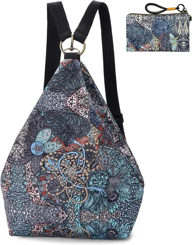 Vista 14 de Mochila pequeña bohemia de mariposa negra para mujer, mochila de viaje ligera Rojo albaricoque M