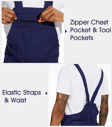 Vista 4 de WORK IDEA Overol con peto para hombre, ropa de trabajo, ligero, con bolsillos