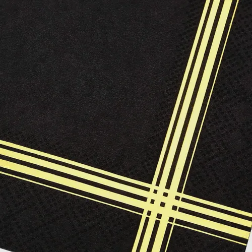 Vista 4 de 50 servilletas doradas negras de 3 capas, servilletas de cóctel de 5 x 5 pulgadas, servilletas de barra de papel dorado con borde de rayas