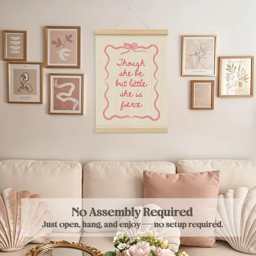 Vista 5 de Wheatwin Decoración de habitación de niñas, colgador de póster de madera para bebé, coqueta de lazo rosa, decoración de pared femenina de moda, 12 x