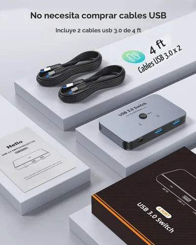 Vista 7 de Interruptor USB, ABLEWE Conmutador USB 3.0 de Aluminio 2 Computadoras Compartiendo 4 Dispositivos USB para Impresora PC Escáner Ratón Teclado con 2