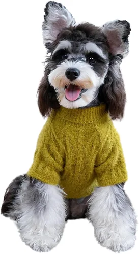 Vista 7 de CuteBone - Suéter de punto a rayas para perros, ropa de invierno de punto rosa para perros pequeños, gatos, niño, niña, atuendo para mascotas