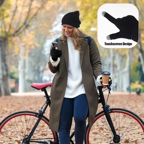 Vista 4 de 4 Conjuntos de invierno para mujer, cálido, gorro, bufanda, gorro, gorro, calavera, pantalla táctil, guantes de punto, cable