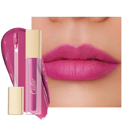 Vista 31 de Oulac Lápiz labial mate rosa para mujeres, lápiz labial líquido duradero de color rosa intenso, color de labios de alto impacto con cobertura total