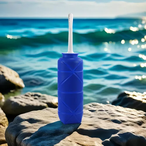 Vista 7 de Botella de ducha de silicona compacta plegable, kit de ducha de viaje reutilizable, capacidad de 24 onzas líquidas, azul