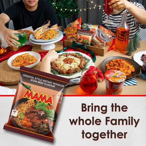 Vista 4 de MAMA Noodles Beef Stew Instant Spicy Fideos con deliciosos sabores tailandeses, fideos picantes y picantes, sin grasas trans con menos calorías que