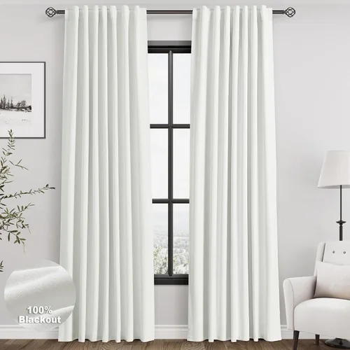 Vista 78 de Nanspring Cortinas de lino 100% opacas para dormitorio, 96 pulgadas de largo, con pestaña trasera, bolsillo para barra, aislamiento térmico, cortina
