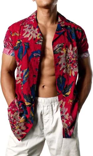 Vista 2 de JOGAL Camisas hawaianas florales de ajuste regular para hombre