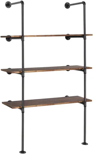 Vista 5 de LIANTRAL Estante industrial de tubo de hierro para montaje en pared, estantería abierta de bricolaje, estantes de almacenamiento retro, soporte