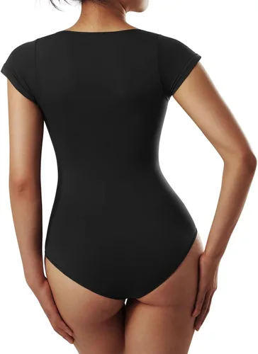 Vista 3 de SUUKSESS Body de manga corta sin costuras con cuello cuadrado para mujer