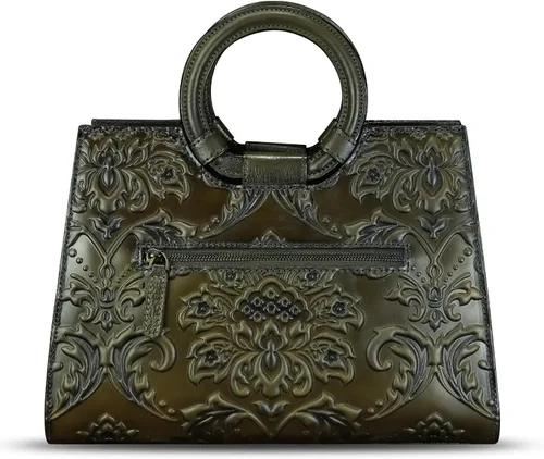 Vista 3 de Monederos y bolsos de cuero genuino para mujer, estilo vintage, de cuero en relieve, bolso cruzado de hombro, bolso con asa superior