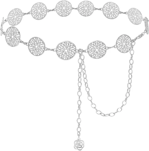Vista 12 de Cinturón de cadena de cintura con borla larga para mujer, cadena ajustable de metal para el vientre para vestido Corazón doble dorado