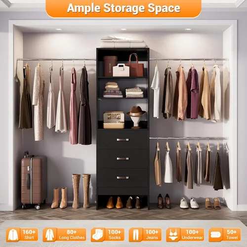Vista 8 de Homieasy Sistema Organizador de Armario de 96 Pulgadas, Organizador de Armario Walk-In Personalizable de 8 Pies con Varillas para Colgar, Perchero