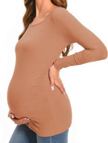 Vista 4 de Camisa de maternidad Cuello redondo Manga larga Ropa de embarazo