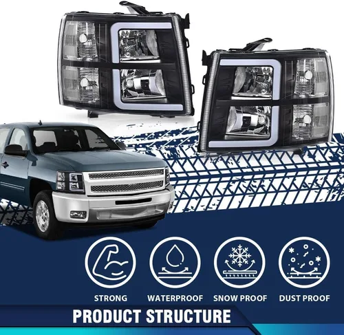 Vista 8 de PIT66 Faros LED de proyector de tubo DRL sin bombilla compatibles con Chevy Silverado 1500 2007-2013/2500HD 3500HD 07-14 No se ajusta a los faros