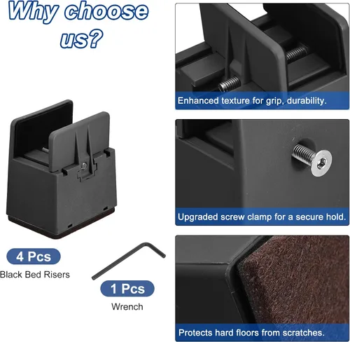Vista 3 de uxcell Elevadores de cama de 2 pulgadas con abrazadera de tornillo ajustable, 4 elevadores de muebles para cama, escritorio, sofá, mesa, apto