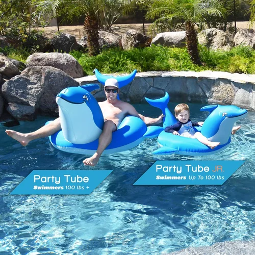 Vista 2 de GoFloats Dolphin Pool Float Party Tube - Balsas inflables para adultos y niños