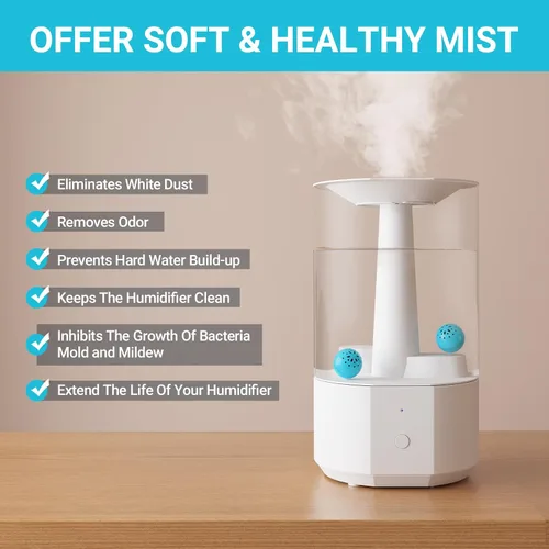 Vista 2 de Livatro Bola de limpieza del humidificador: combate el moho del humidificador y las bacterias con limpiador humidificador, evita la acumulación
