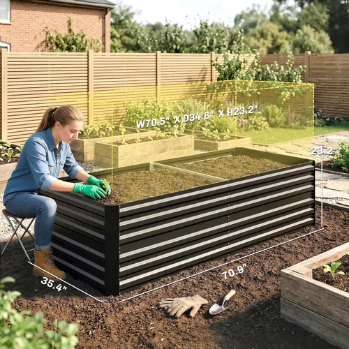 Vista 7 de Outsunny Kit de cama de jardín elevada galvanizada con barras de refuerzo, maceta de metal grande y alta para verduras, flores y hierbas, 6 x 3 x 2