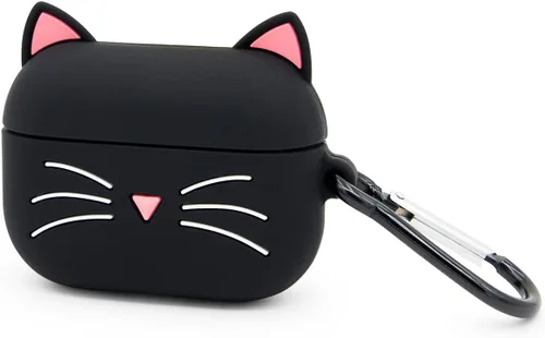Vista 3 de Linda funda para Airpods Pro, funda para Airpods Pro 2, diseño de gatos y gatitos con bigote negro, divertidos animales de dibujos animados en 3D, a