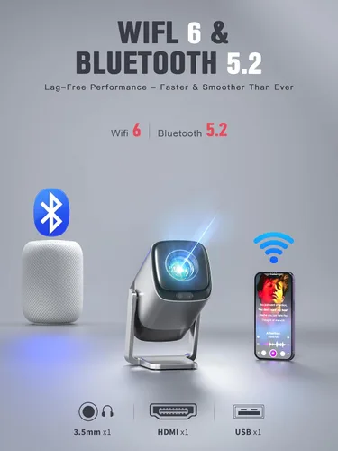 Vista 10 de Mini Proyector Compatible con Netflix y Enfoque en Tiempo Real TOF con WiFi y Bluetooth, Proyector Inteligente XuanPad con Soporte 4K, Audio Dolby