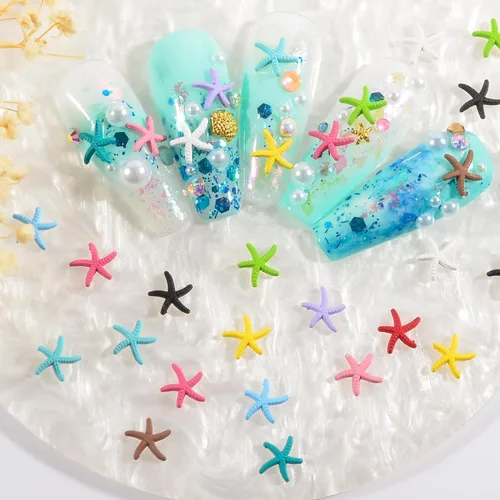 Vista 2 de Abalorios de uñas de estrella de mar de playa de verano, tachuelas de uñas, aleación multicolor, estrellas de mar, calcomanías de metal para arte