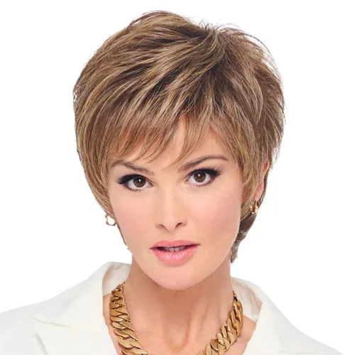 Vista 23 de Raquel Welch - Peluca corta Bob atada a mano feroz y enfocada por Hairuwear, gorra de tamaño medio, castaño iluminado por el sol RL10/12