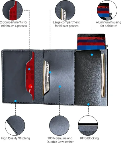 Vista 2 de STM Leaders Cartera delgada con bloqueo RFID, cartera de cuero con bloqueo RFID, billetera desplegable automática, billetera triple de aluminio