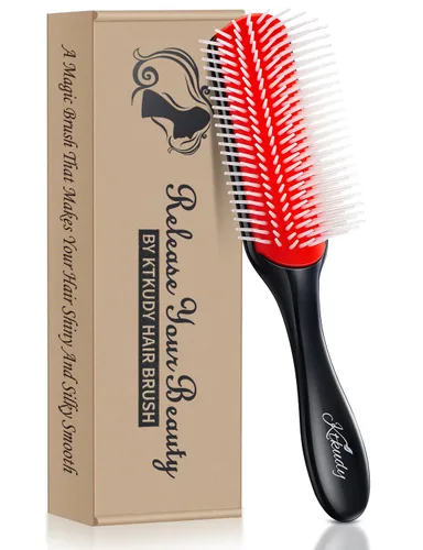 Vista 7 de Cepillo de pelo rizado 9 filas para desenredar y definir rizos, cepillo de cabello KTKUDY para separar, dar forma a los rizos, secar con soplado