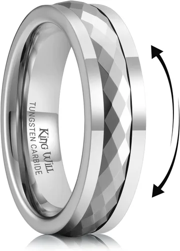 Vista 35 de King Will Anillo de carburo de tungsteno para hombre, banda de boda con diseño estriado, 6/7/8mm de ancho, acabado cepillado/pulido, anillos para 6mm