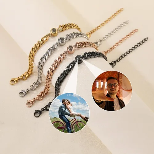 Vista 5 de DayOfShe Pulseras personalizadas para hombre con imagen en el interior, pulsera de proyección de fotos personalizada para novios, padres, esposo