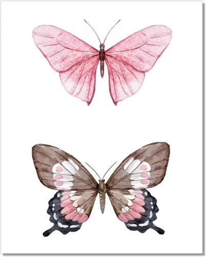 Vista 4 de Arte de pared de mariposas, impresiones de acuarela de mariposas, decoración rosa, juego de 2, 8 x 10, sin marco