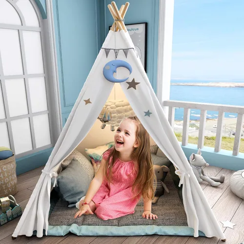 Vista 2 de Tienda de campaña tipi Sumerice para niños con funda de transporte, tienda de campaña plegable para niñas, juguete de casa de juegos, regalo