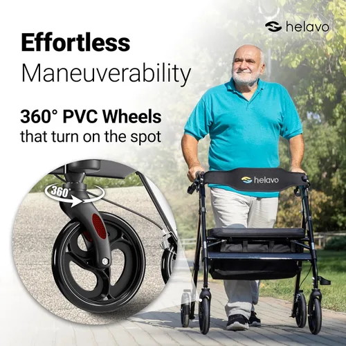 Vista 3 de Helavo Andador Bariátrico con Asiento Grande y Altura Ajustable, Capacidad de Peso de 500 libras, Ruedas Todo Terreno de 8 Pulgadas, 28 Pulgadas