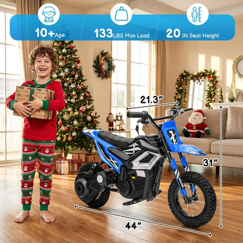 Vista 8 de Winado 24V Kids Electric Dirt Bike, Electric Motorcycle Mini Bike, Blue Azul