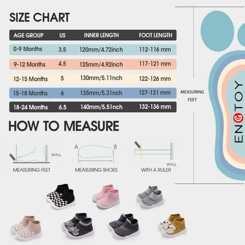 Vista 2 de Engtoy Calcetines para bebé, zapatos para caminar, antideslizantes, transpirables, con suela de goma suave, para bebés, niños y niñas, zapatos