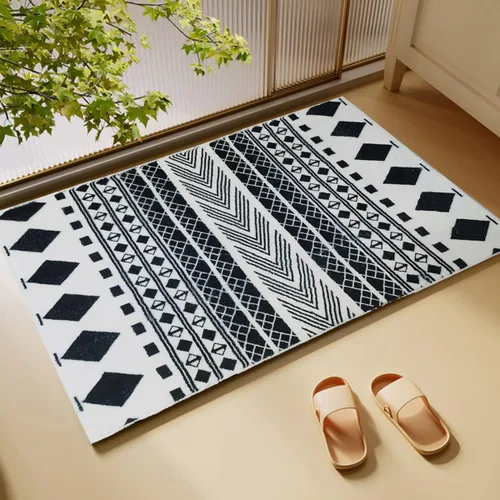 Vista 2 de Alfombra geométrica bohemia – Alfombra pequeña de 2 x 3 pies para entrada, marroquí, antideslizante, envejecida, lavable, para puerta, baño