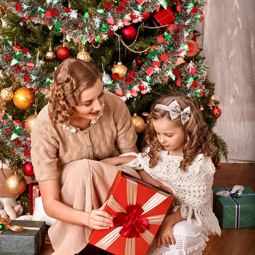 Vista 7 de Guirnalda de oropel de Navidad de 39 pies para decoración de árbol de Navidad, guirnalda metálica con purpurina y copo de nieve para colgar