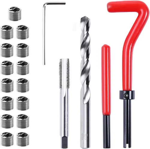 Vista 8 de Kit de 30 piezas de inserción de reparación de roscas M5 x 0.03 in, kit de reparación de roscas de acero inoxidable, compatible con bobinas