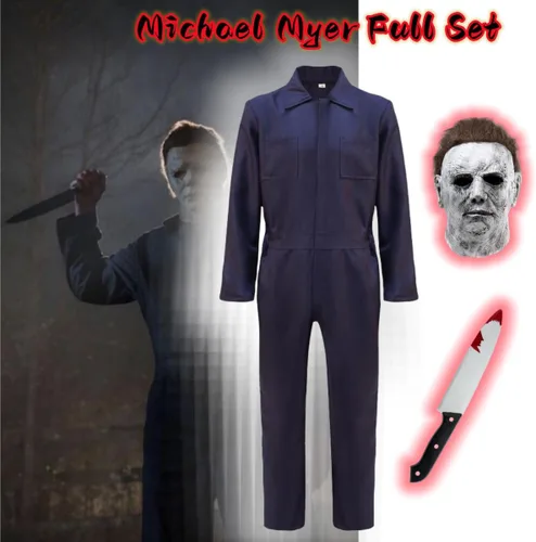 Vista 4 de Disfraz de Michael Myer para adultos, disfraz de asesino de terror para Halloween, cosplay, uniforme con máscara