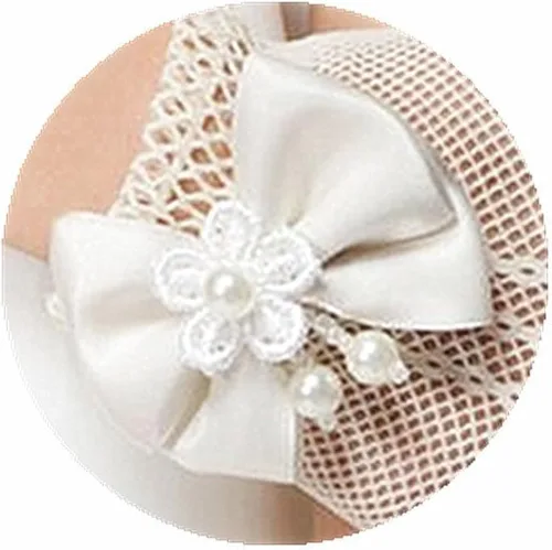 Vista 4 de DreamHigh Manoplas de boda para niñas con diseño de perlas, corbatín de pez, color blanco, Blanco