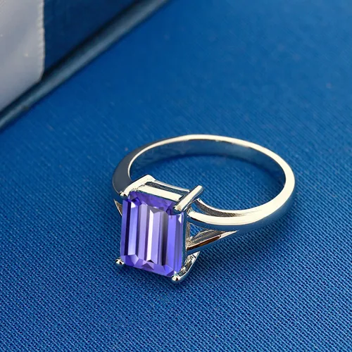 Vista 81 de Gem Stone King Anillo de compromiso solitario con diseño clásico de vástago dividido para mujer, plata de ley 925, piedra natal de piedra preciosa