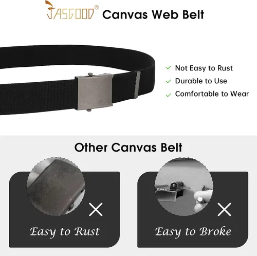 Vista 4 de JASGOOD 3 Pack Unisex-Adult Military Web Belt Canvas Web Belt for Men Adjustable Cloth Fabric Belt with Metal Buckle