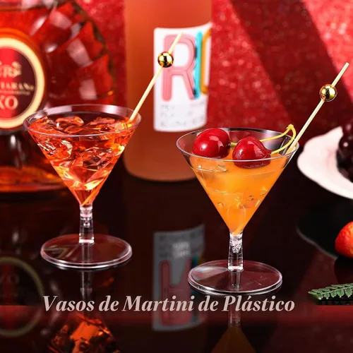 Vista 6 de Irenare Juego de 100 vasos de Martini de plástico transparente y púas de cóctel, vasos de Martini desechables, mini vasos de postre transparentes