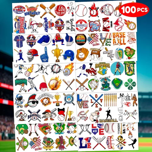 Vista 2 de 96 tatuajes temporales de béisbol – Regalos y decoraciones para fiestas de cumpleaños temáticas deportivas, divertidas calcomanías de béisbol