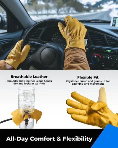 Vista 4 de Toolant Guantes de trabajo de invierno para hombre, de cuero aislado con resistencia al agua y protección contra abrasión para clima frío