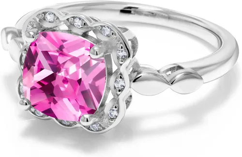 Vista 150 de Gem Stone King Anillo de compromiso de plata de ley 925 de 0.315 in con piedra natal y zafiro blanco creado Anillo de compromiso de boda